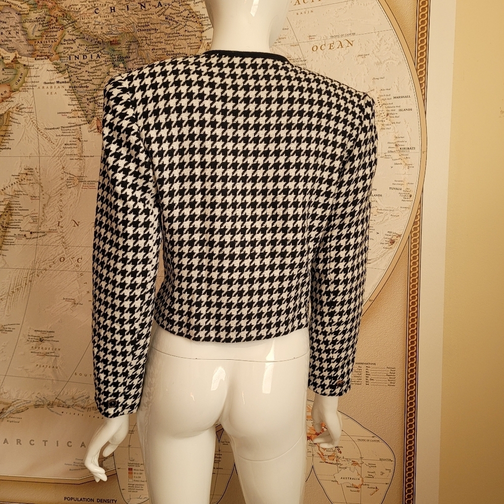 Carissa Jeffrey vintage black white houndstooth cropped lined blazer 80's lady 6 - Picture 2 of 12